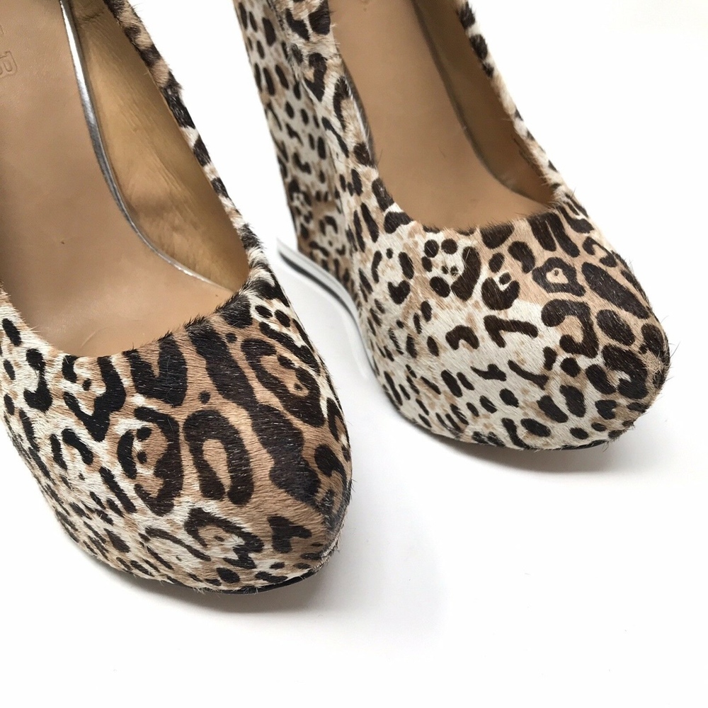 L.A.M.B. Brown White Fur Platform Dorothee Wedges_5